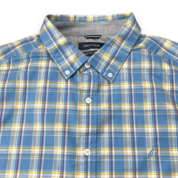 Nautica‎ Shirt Mens Extra Large XL Blue Plaid Stretch Long Sleeve Button Down - Picture 4 of 13